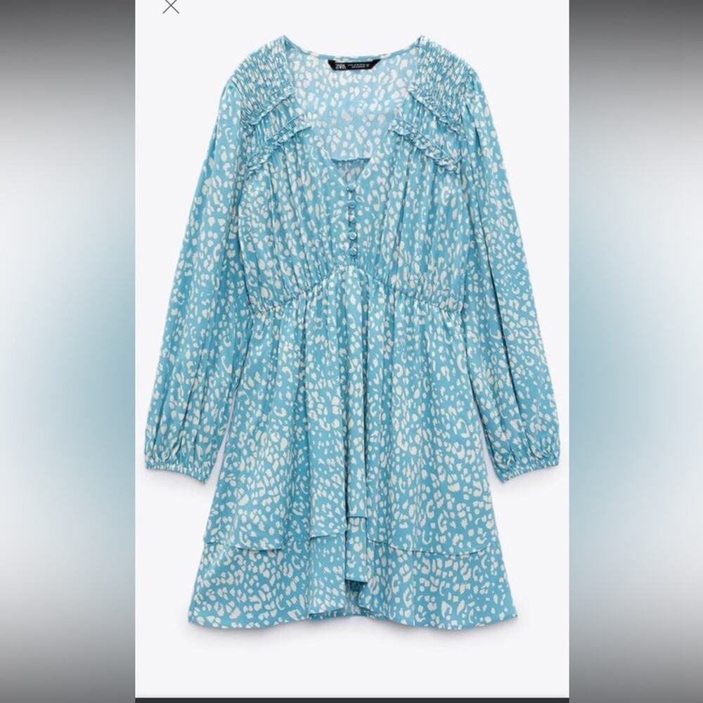 NWT Zara Animal print short dress blue medium - Picture 3 of 10
